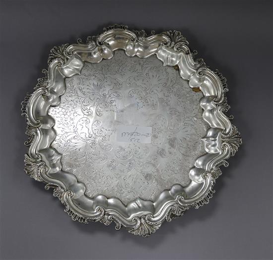 A late Victorian engraved silver salver, Barker Brothers, Birmingham, 1898, 29 oz.